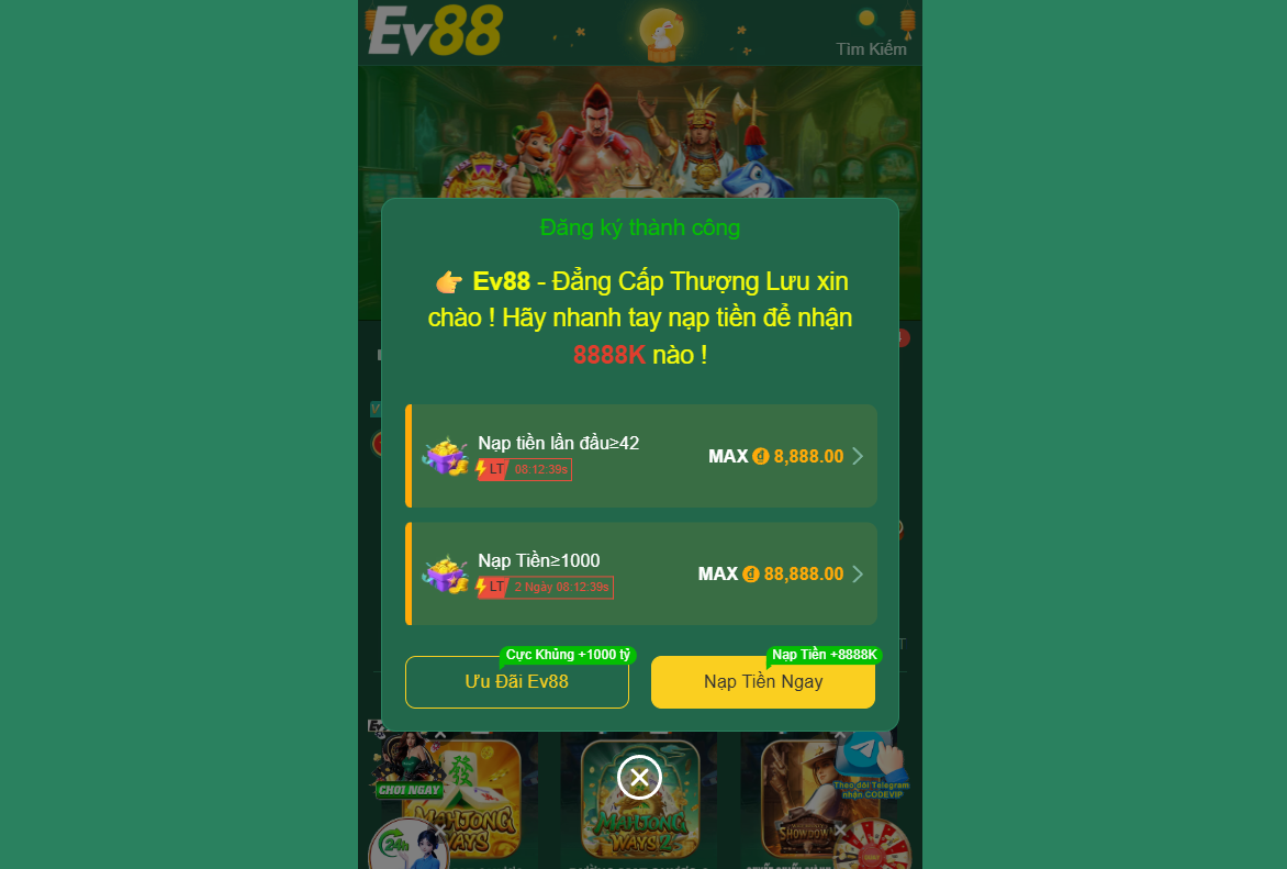 Đăng ký EV88 nhận ưu đãi lên tới 88,888K