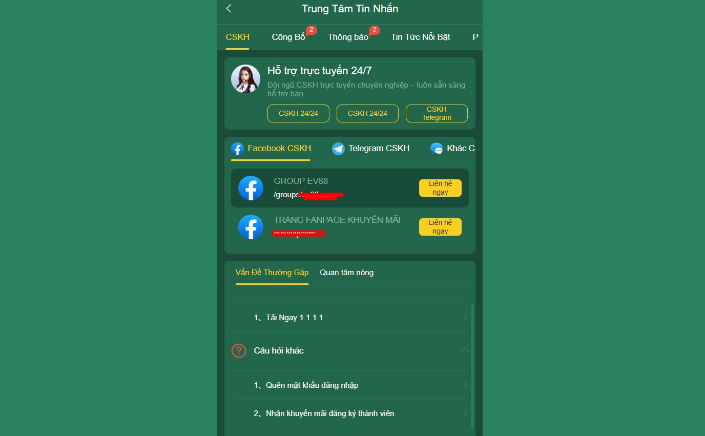 Người chơi nếu có thắc mắc trong quá trình tải app EV88 có thể liên lạc với CSKH 24/7 