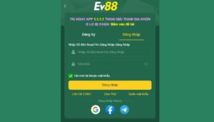 Form điền thông tin đăng nhập vào tài khoản EV88