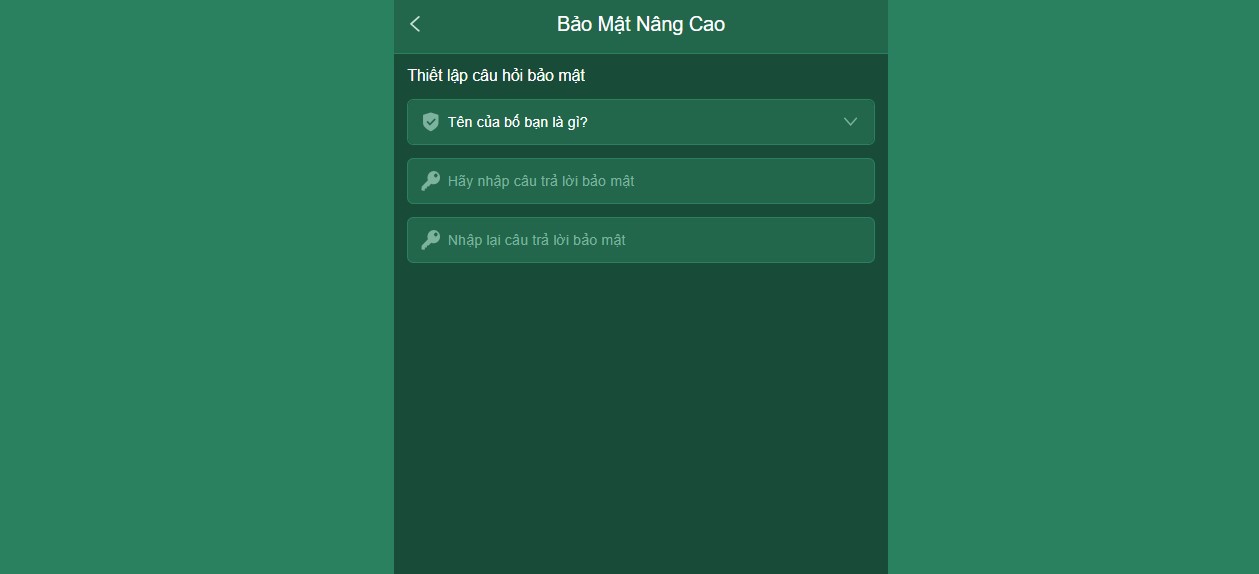 Người chơi có thể chủ động cập nhật câu hỏi nâng cao để tăng tính bảo mật cho tài khoản EV88