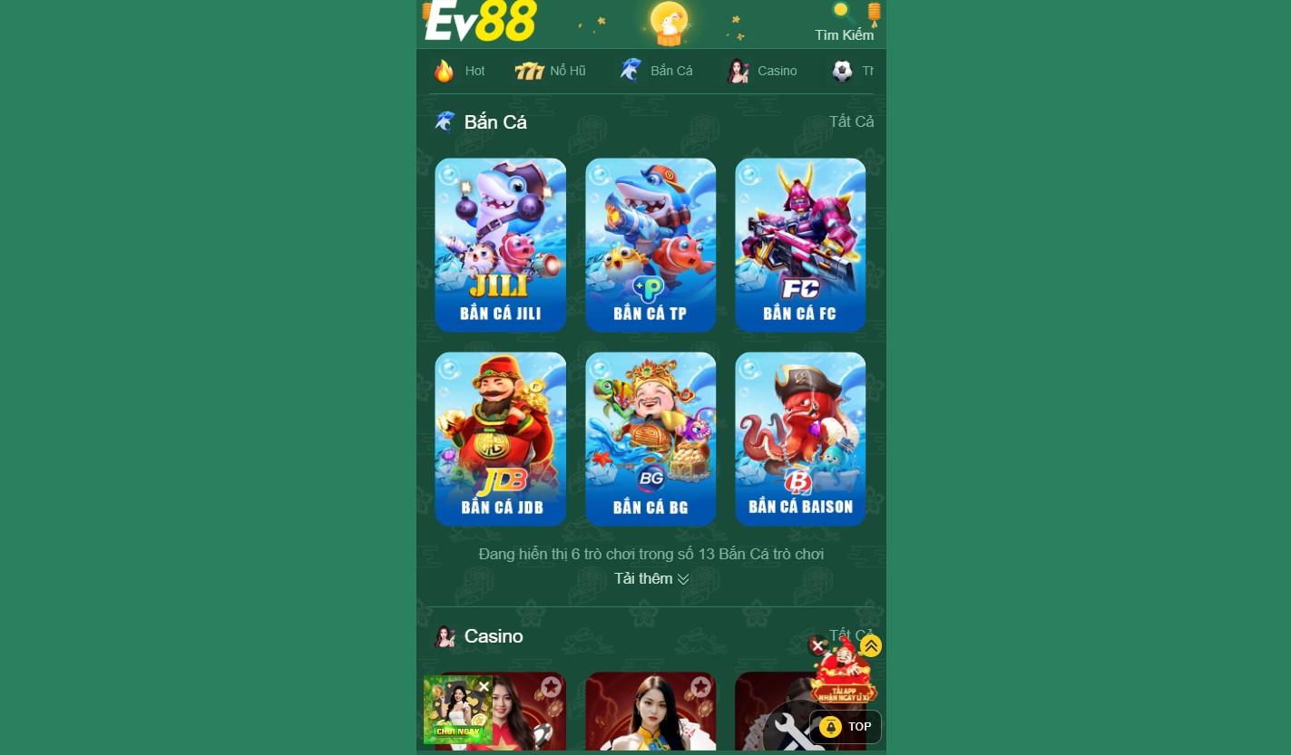 EV88 15 Sảnh game bắn cá đổi thưởng tại nhà cái EV88