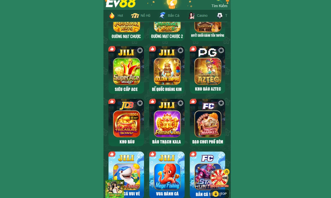 EV88 17 Sảnh game nổ hũ tại nhà cái EV88