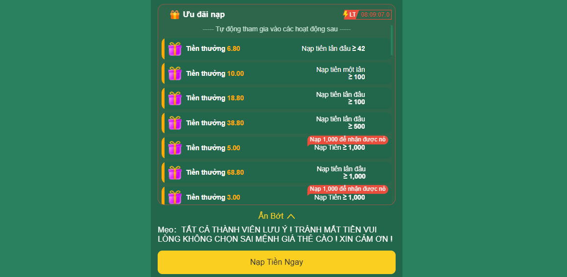 Ưu đãi khi nạp tiền EV88 lần đầu cho người chơi mới